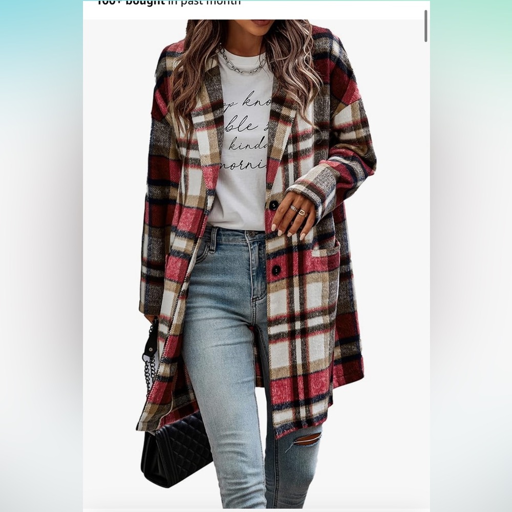 NWT Pretty Garden plaid trench style jacket shacket